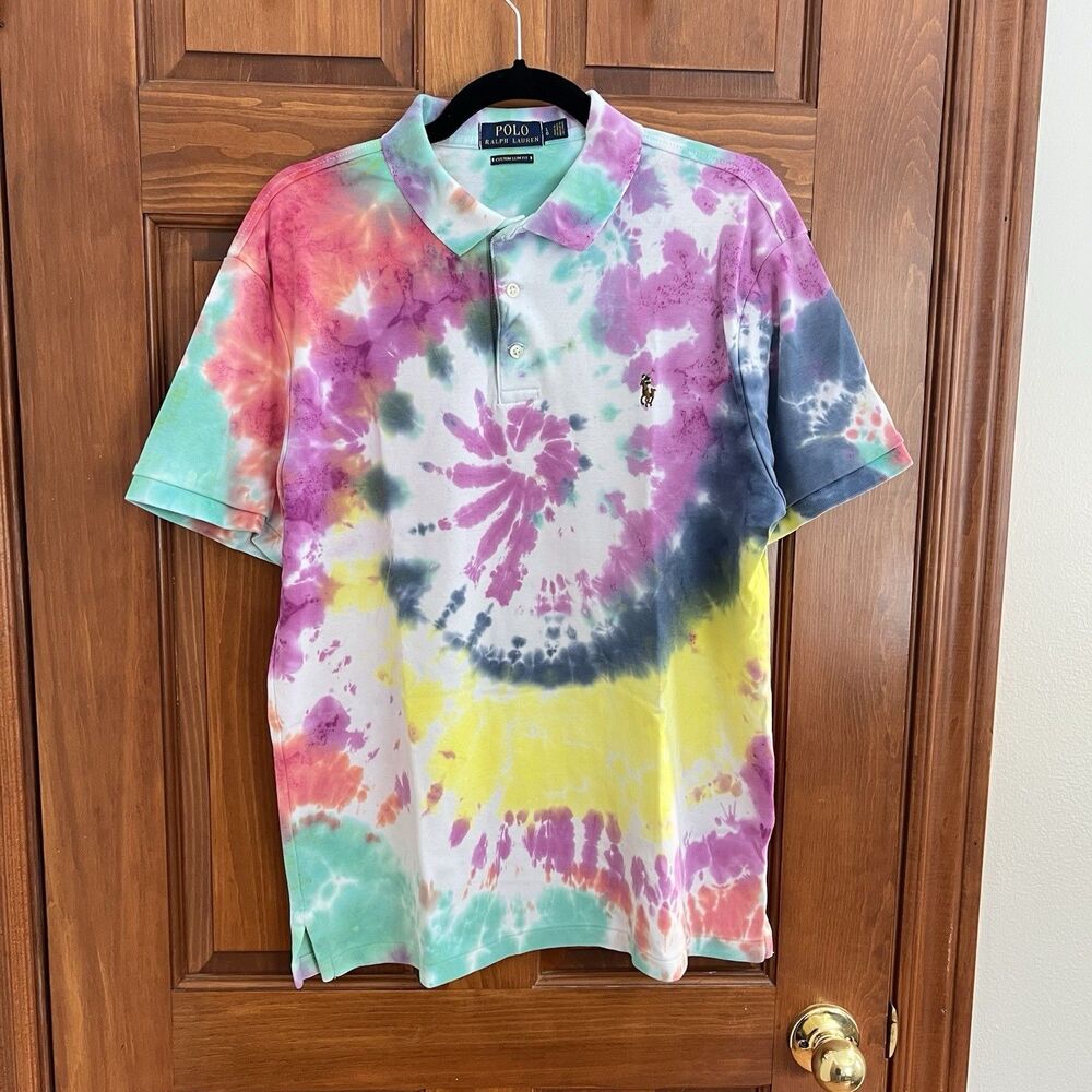 Polo Ralph Lauren Custom Slim Fit Tie Dye Swirl Polo Shirt Men’s L Pony RARE